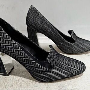 Karl Lagerfeld Paris flocked suede Herringbone print Gracie heels size 10
